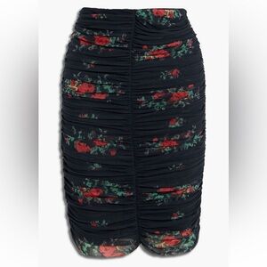 Ganni ruched floral print mesh skirt